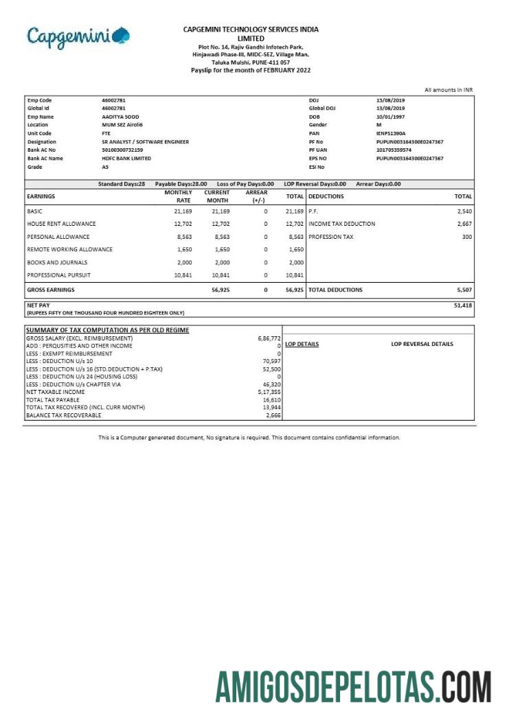 Para download Modelo de recibo de pagamento da Capgemini Technology Services Índia em formatos Word e PDF.pdf, 1